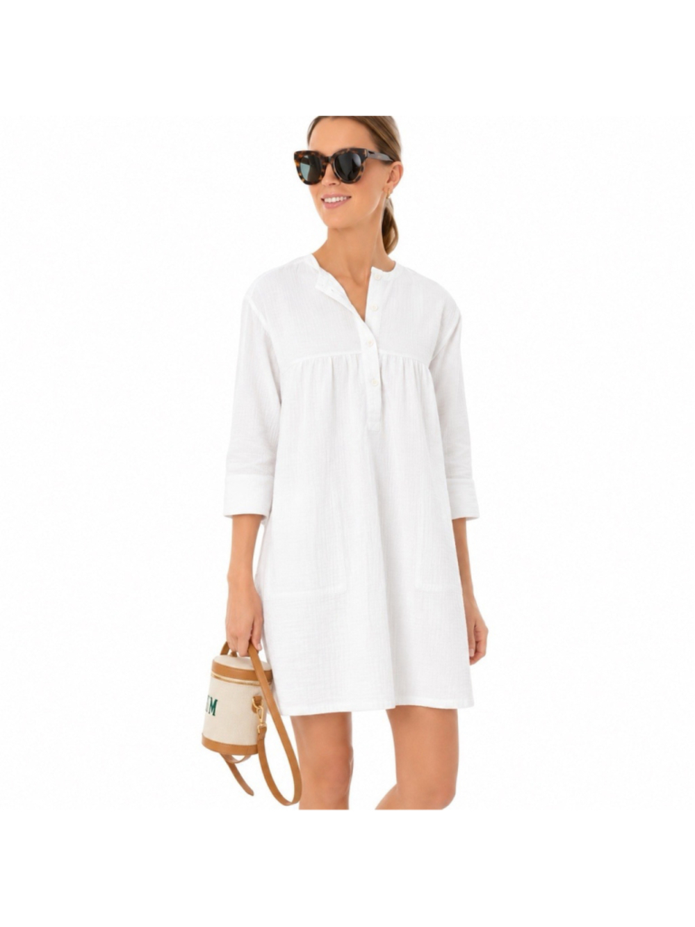 Tuckernuck Pomander Place Fallon White Babydoll Shirt Dress Linen Blend